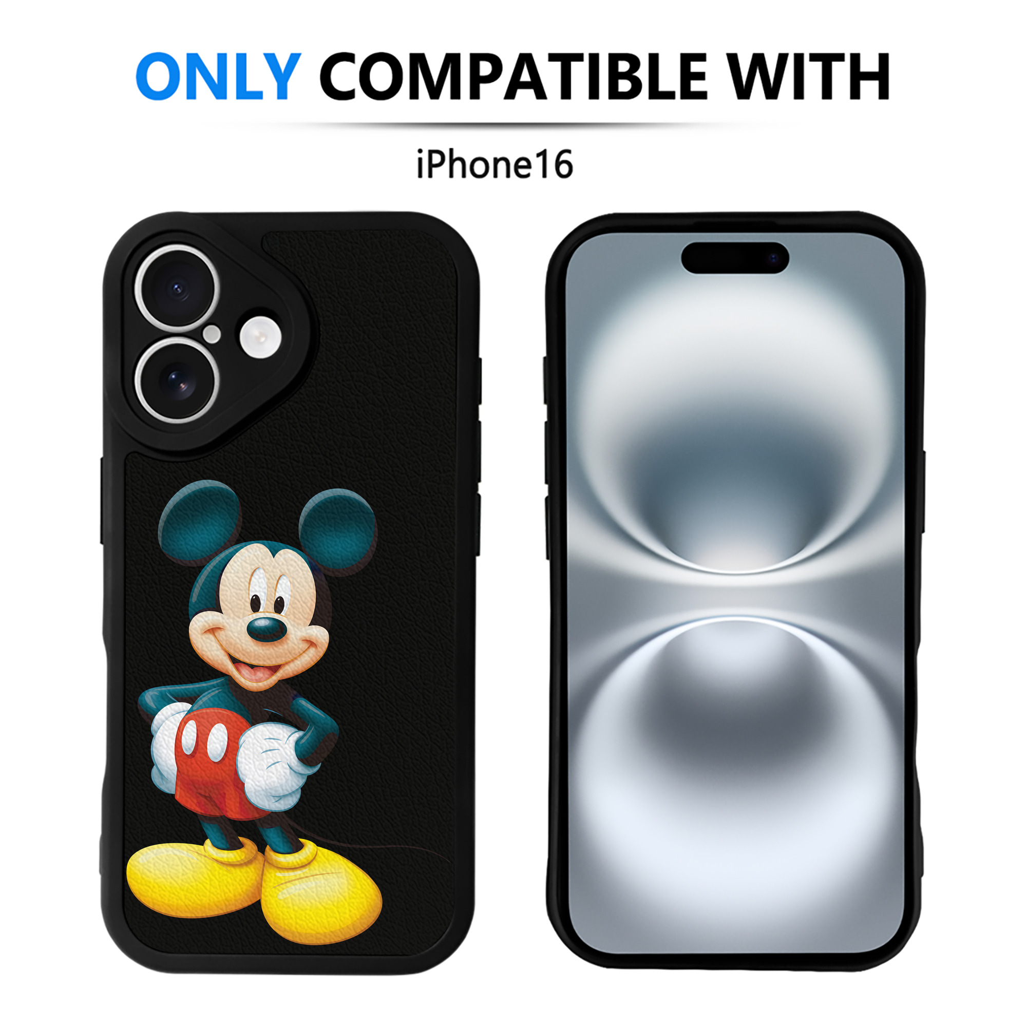 （画像用） ミッキーマウス Mickey Mouse 【iPhone 16シリーズ対応】シリコンスマホケース（レザー調） 材質：シリコン